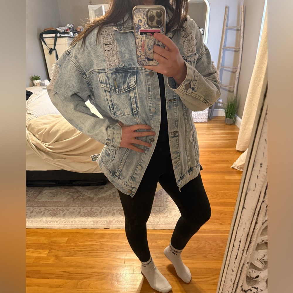 Distressed Light Blue Oversized Denim Jacket